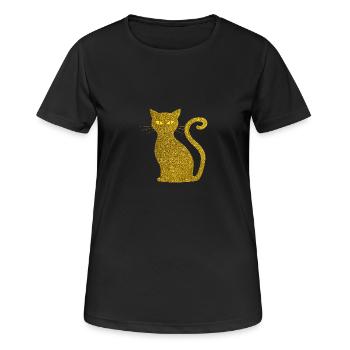 Golden Cat - Golden Cat Gold Glitter Glitter - Women's Breathable T-Shirt - black - Front - AI Model Female 172 light (172cm)