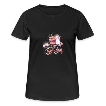 Licorne avec un gâteau Oh mon Dieu est mon anniversaire - T-shirt respirant Femme - noir - Devant - AI Model Female 172 light (172cm)