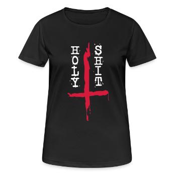 Holy Shit - Kreuz Antichrist - Frauen T-Shirt atmungsaktiv - Schwarz - Vorne - AI Model Female 172 light (172cm)