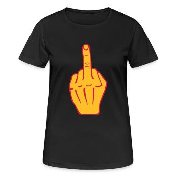 fuck middle finger insult provocation - Women's Breathable T-Shirt - black - Front - AI Model Female 172 light (172cm)
