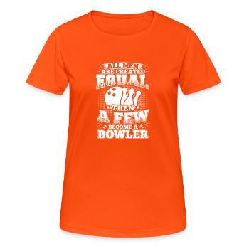 Funny Bowling Bowler Shirt All Men Equal - Frauen T-Shirt atmungsaktiv - Neonorange - Vorne - AI Model Female 172 dark (172cm)