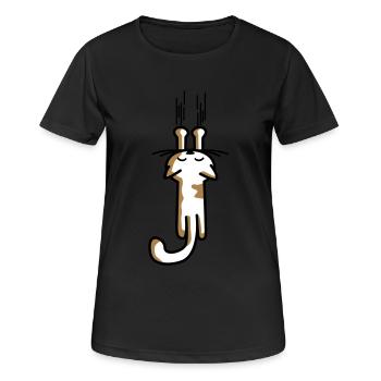 scratching kitty - cat - cats - funny animals-cat - Women's Breathable T-Shirt - black - Front - AI Model Female 172 light (172cm)