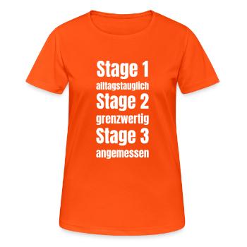 Die einzelnen Tuning Stages - Frauen T-Shirt atmungsaktiv - Neonorange - Vorne - AI Model Female 172 dark (172cm)