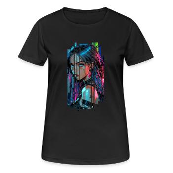 Cyber femme Urban city néon - T-shirt respirant Femme - noir - Devant - AI Model Female 172 light (172cm)