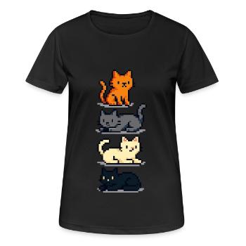 Pixel-Katzenbande – Viermal Flausch - Frauen T-Shirt atmungsaktiv - Schwarz - Vorne - AI Model Female 172 light (172cm)