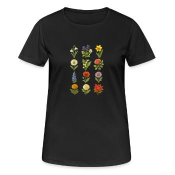 🌸 Birth Month Flowers – Fine Art Collection 🌸 - Frauen T-Shirt atmungsaktiv - Schwarz - Vorne - AI Model Female 172 light (172cm)