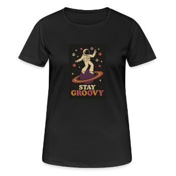 Groovy Galaxy – Tanz auf Saturn - Frauen T-Shirt atmungsaktiv - Schwarz - Vorne - AI Model Female 172 light (172cm)
