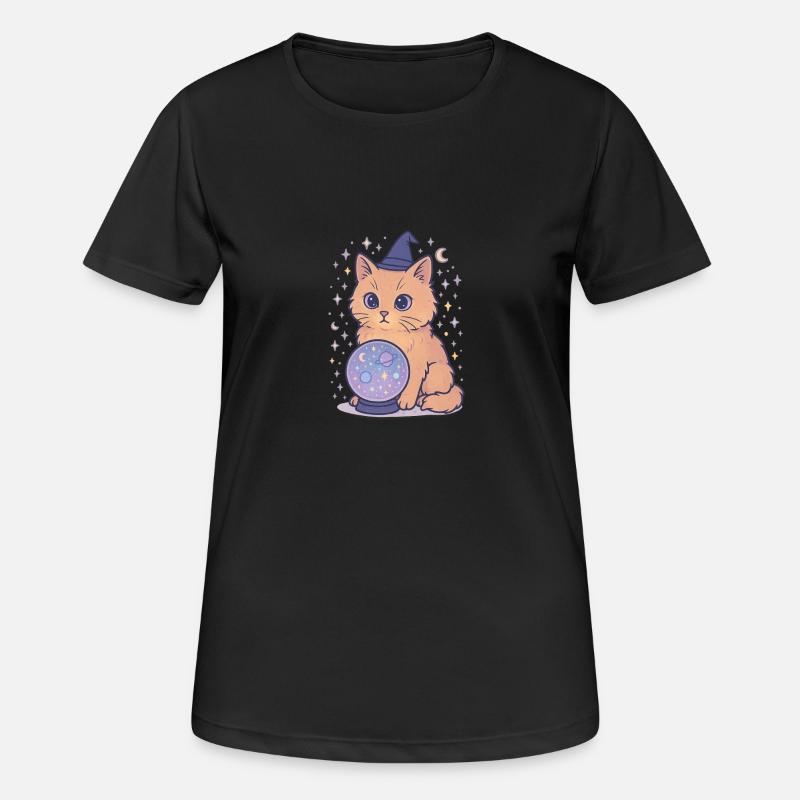 Chat astro avec boule de cristal - T-shirt respirant Femme - noir