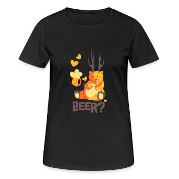 Bier Hirsch Bär Petz Geweih frech betrunken - Frauen T-Shirt atmungsaktiv - Schwarz - Vorne - AI Model Female 172 light (172cm)