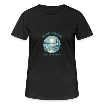 Nordseetherapie - Watt hilft immer - Frauen T-Shirt atmungsaktiv - Schwarz - Vorne - AI Model Female 172 light (172cm)