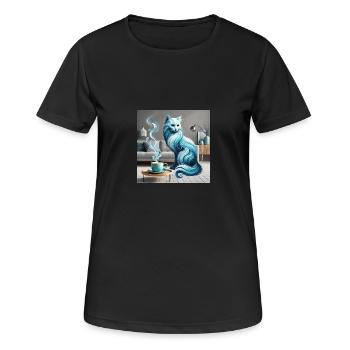 Le chat et le café - T-shirt respirant Femme - noir - Devant - AI Model Female 172 light (172cm)
