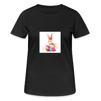 „Hasenfreunde unterwegs“ - Frauen T-Shirt atmungsaktiv - Schwarz - Vorne - AI Model Female 172 light (172cm)