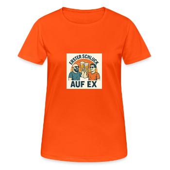 Erster Schluck auf Ex - Frauen T-Shirt atmungsaktiv - Neonorange - Vorne - AI Model Female 172 dark (172cm)