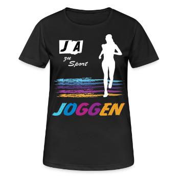 JA zu Laufen & Sport 🏃 Bunte Vibes - Frauen T-Shirt atmungsaktiv - Schwarz - Vorne - AI Model Female 172 light (172cm)