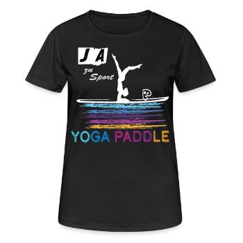 Yoga auf dem Paddle 🧘‍♀️ JA zu Sport Bunt & Stark - Frauen T-Shirt atmungsaktiv - Schwarz - Vorne - AI Model Female 172 light (172cm)