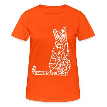 Kätzchen Katze geometrisch Geometrie Tiere - Frauen T-Shirt atmungsaktiv - Neonorange - Vorne - AI Model Female 172 dark (172cm)