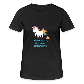 Zuckerwatte Einhorn - Frauen T-Shirt atmungsaktiv - Schwarz - Vorne - AI Model Female 172 light (172cm)