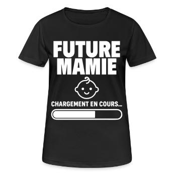 Annonce grossesse Future mamie grand-mère - T-shirt respirant Femme - noir - Devant - AI Model Female 172 light (172cm)