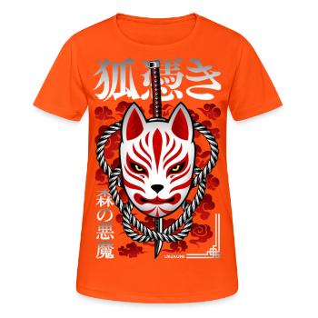 Japan Kitsune - Walddämon - Frauen T-Shirt atmungsaktiv - Neonorange - Vorne - AI Model Female 172 dark (172cm)