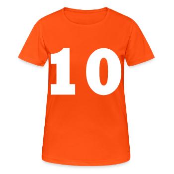 10 - Frauen T-Shirt atmungsaktiv - Neonorange - Vorne - AI Model Female 172 dark (172cm)