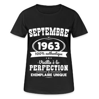 Anniversaire 60 ans - Septembre 1963 Perfection - T-shirt respirant Femme - noir - Devant - AI Model Female 172 light (172cm)