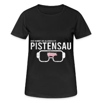 Pistensau Skifahrer Fun Shirt - Frauen T-Shirt atmungsaktiv - Schwarz - Vorne - AI Model Female 172 light (172cm)