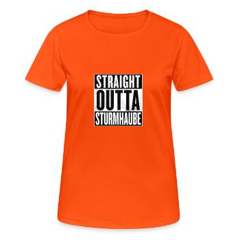 Straight Outta Sturmhaube - Frauen T-Shirt atmungsaktiv - Neonorange - Vorne - AI Model Female 172 dark (172cm)