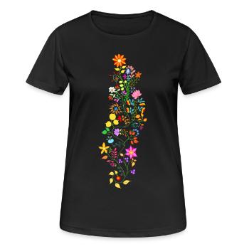 Blumenranke - Frauen T-Shirt atmungsaktiv - Schwarz - Vorne - AI Model Female 172 light (172cm)