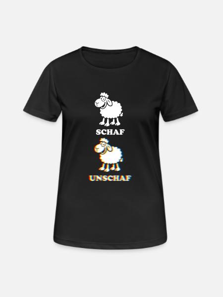 Schaf Unschaf - Wortspiel mit unscharf und Schaf - Frauen T-Shirt atmungsaktiv - Schwarz