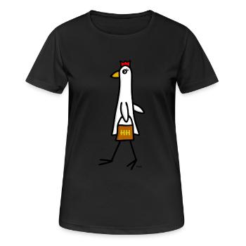 Hilla Huhn - Frauen T-Shirt atmungsaktiv - Schwarz - Vorne - AI Model Female 172 light (172cm)