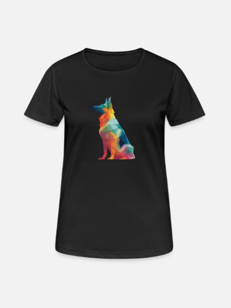 Deutscher Schäferhund Low Poly Art Desing Bunt - Frauen T-Shirt atmungsaktiv - Schwarz