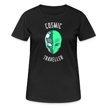 Kosmischer Reisender - Frauen T-Shirt atmungsaktiv - Schwarz - Vorne - AI Model Female 172 light (172cm)
