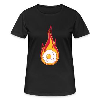 hot fire flames burn torch fried egg cook - Women's Breathable T-Shirt - black - Front - AI Model Female 172 light (172cm)