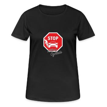 T-Shirt mit Druck Stop killing cyclists/ Radfahrer - Frauen T-Shirt atmungsaktiv - Schwarz - Vorne - AI Model Female 172 light (172cm)