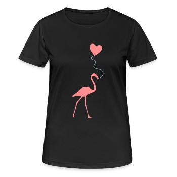 Flamingo with heart balloon - Women's Breathable T-Shirt - black - Front - AI Model Female 172 light (172cm)