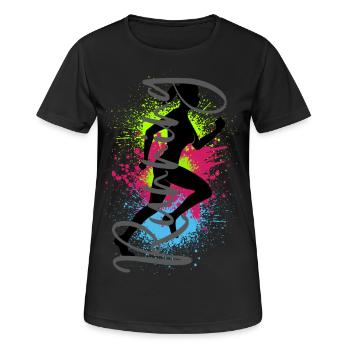 Running Sport Frau Joggerin Läuferin Rennen Laufen - Frauen T-Shirt atmungsaktiv - Schwarz - Vorne - AI Model Female 172 light (172cm)