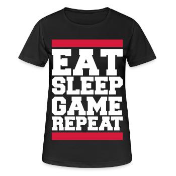 eat sleep game repeat - Frauen T-Shirt atmungsaktiv - Schwarz - Vorne - AI Model Female 172 light (172cm)