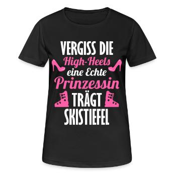 Eine echte Prinzessin trägt Skistiefel - Frauen T-Shirt atmungsaktiv - Schwarz - Vorne - AI Model Female 172 light (172cm)