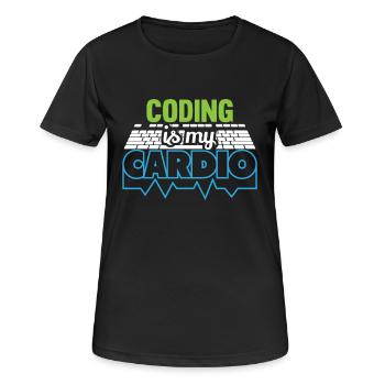 Programmierer Codierung ist mein Cardio Funny Developer - Frauen T-Shirt atmungsaktiv - Schwarz - Vorne - AI Model Female 172 light (172cm)
