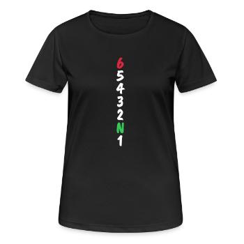 1N23456 Motorrad Gangschaltung Rennsport Geschenk - Frauen T-Shirt atmungsaktiv - Schwarz - Vorne - AI Model Female 172 light (172cm)