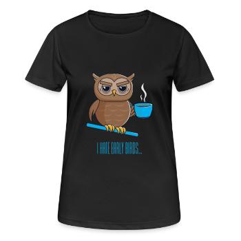 Nachteule mit Kaffee - Frauen T-Shirt atmungsaktiv - Schwarz - Vorne - AI Model Female 172 light (172cm)