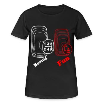 Langweilig Spass Gangschaltung 4WD 4x4 Allrad - Frauen T-Shirt atmungsaktiv - Schwarz - Vorne - AI Model Female 172 light (172cm)