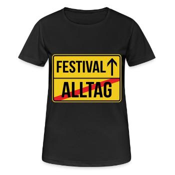 Festival Ortsschild - Alltag verlassen - Frauen T-Shirt atmungsaktiv - Schwarz - Vorne - AI Model Female 172 light (172cm)