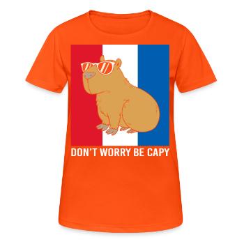 Dont Worry Be Cappy Capybara - Frauen T-Shirt atmungsaktiv - Neonorange - Vorne - AI Model Female 172 dark (172cm)
