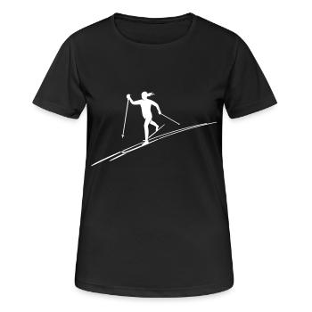Skilangläuferin mit Skispur - Frauen T-Shirt atmungsaktiv - Schwarz - Vorne - AI Model Female 172 light (172cm)