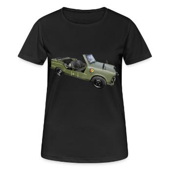  601 Kübel NVA / Grenztruppen, Trabi Kübel - Frauen T-Shirt atmungsaktiv - Schwarz - Vorne - AI Model Female 172 light (172cm)