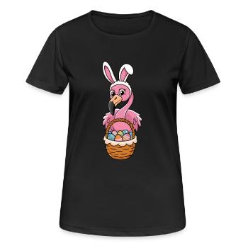 Pretty Easter Flamingo with Easter Basket - Frauen T-Shirt atmungsaktiv - Schwarz - Vorne - AI Model Female 172 light (172cm)