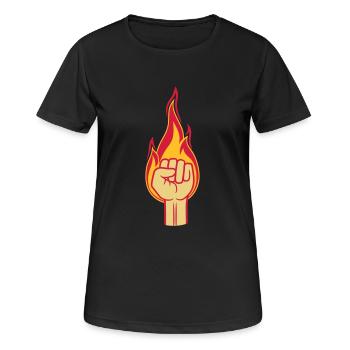 feu flamme flamme heiss faust revolution hand s - T-shirt respirant Femme - noir - Devant - AI Model Female 172 light (172cm)