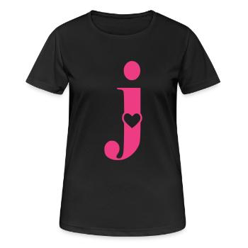 Lettre j Lettre initiale avec cœur - T-shirt respirant Femme - noir - Devant - AI Model Female 172 light (172cm)