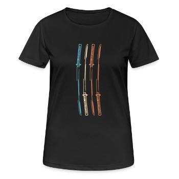 Samurai Japan Katana Ninja Schwert retro Vektor 3 - Frauen T-Shirt atmungsaktiv - Schwarz - Vorne - AI Model Female 172 light (172cm)